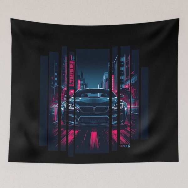 Item preview, B.W M6 sideways cyberpunk neon city, high contrast colors, cinematic lighting, bold vector illustration 11 designed and sold by Neon G.