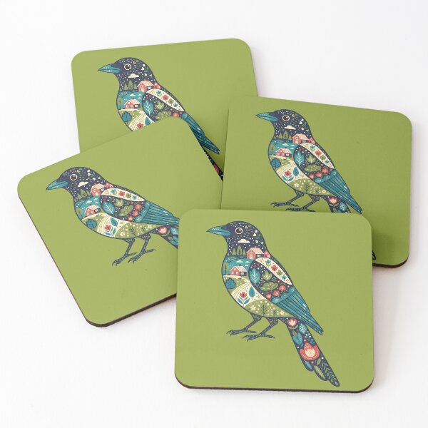 Item preview, Magpie Silhouette with Countryside Scene – Scandinavian Folk Art by heidiannemorris © designed and sold by FOLK ART FUSION by heidiannemorris.