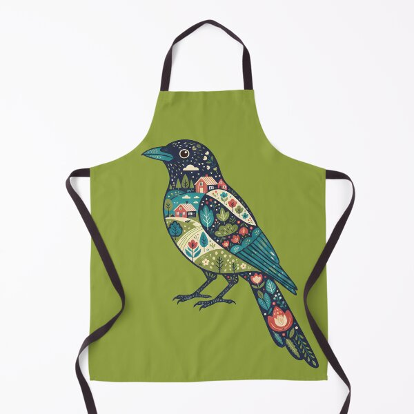 Item preview, Magpie Silhouette with Countryside Scene – Scandinavian Folk Art by heidiannemorris © designed and sold by FOLK ART FUSION by heidiannemorris.