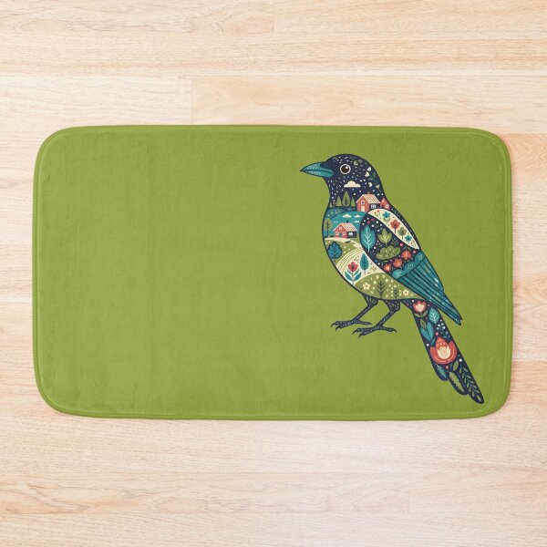 Item preview, Magpie Silhouette with Countryside Scene – Scandinavian Folk Art by heidiannemorris © designed and sold by FOLK ART FUSION by heidiannemorris.