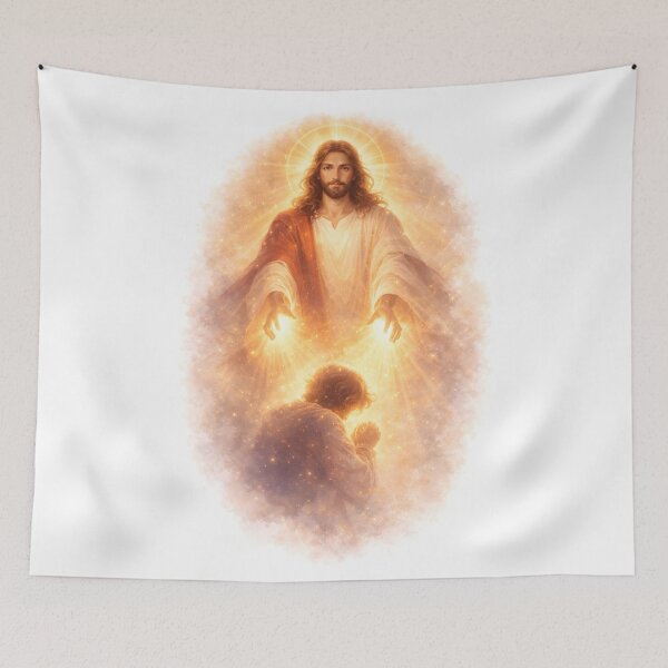 Item preview, Healing Light of Christ – Jesus Performing a Miracle | Modern Christian Illustration designed and sold by HaloLines.