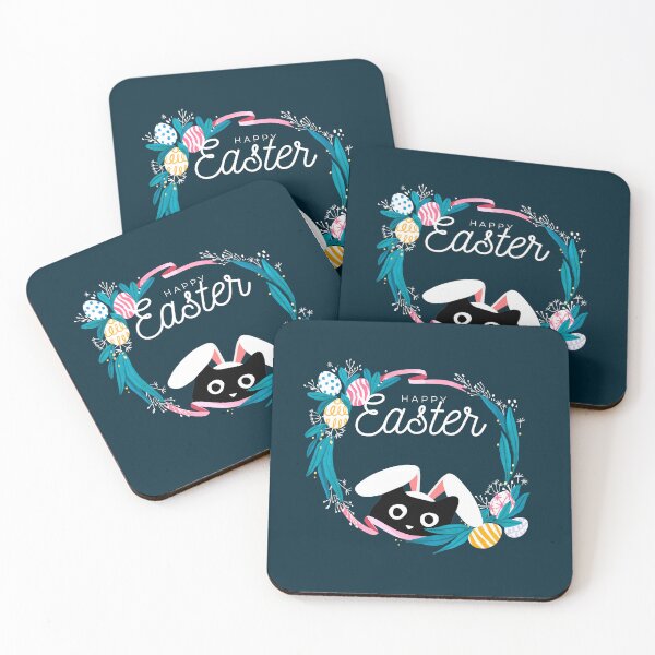 Item preview, Happy Easter Wreath with Sneaky Black Cat Head with Bunny Ears designed and sold by Artycom.