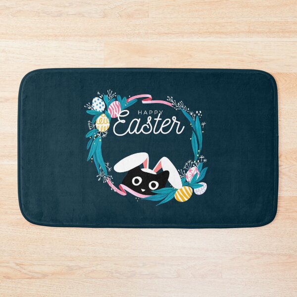 Item preview, Happy Easter Wreath with Sneaky Black Cat Head with Bunny Ears designed and sold by Artycom.