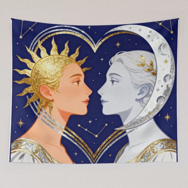 Item preview, Celestial Soulmates - Sun and Moon Eternal Cosmic Love designed and sold by HappySproutArt.