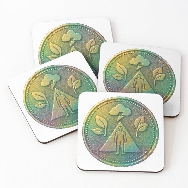 Item preview, Metallic coin with human, mountain, leaves, and lightning emblem designed and sold by Creative88Art.