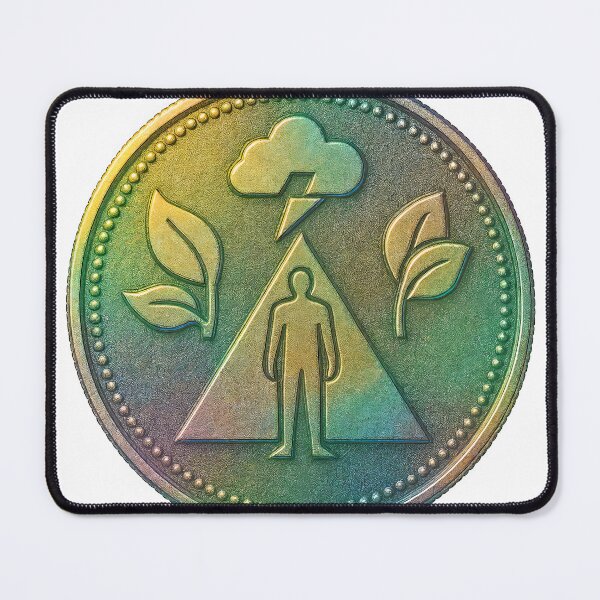 Item preview, Metallic coin with human, mountain, leaves, and lightning emblem designed and sold by Creative88Art.