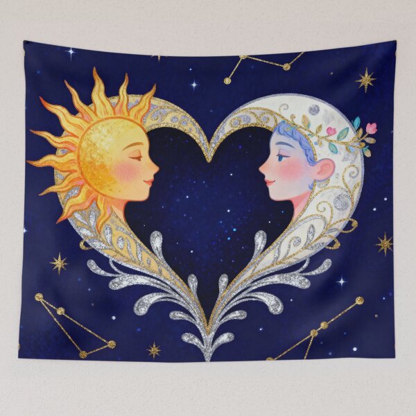 Item preview, Celestial Soulmates - Sun and Moon Eternal Heart Love designed and sold by HappySproutArt.