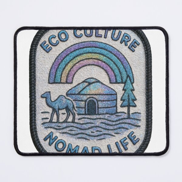 Item preview, Embroidered ECO CULTURE NOMAD LIFE badge with camel and rainbow designed and sold by Creative88Art.