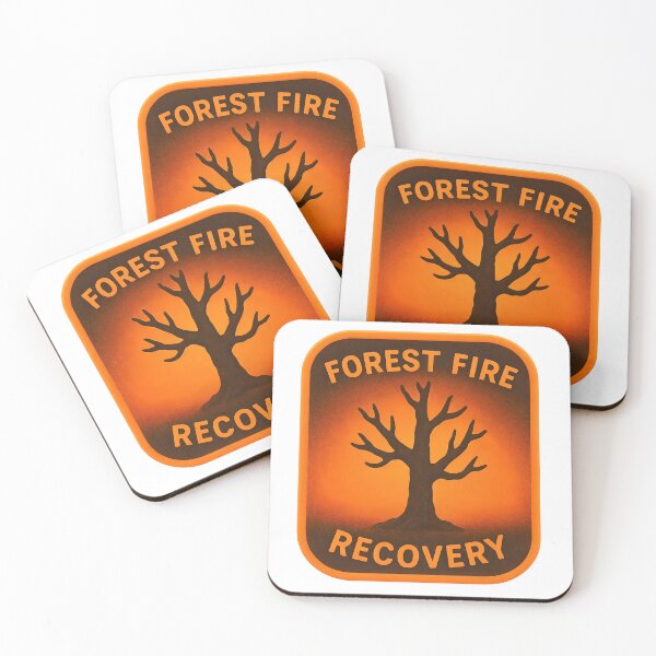 Item preview, Square badge with charred tree silhouette and forest fire recovery text designed and sold by Creative88Art.