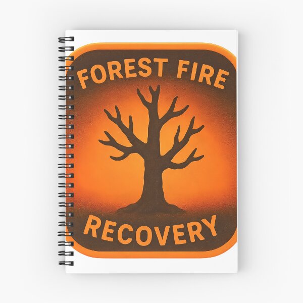 Item preview, Square badge with charred tree silhouette and forest fire recovery text designed and sold by Creative88Art.
