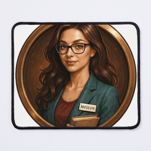Item preview, Portrait of museum professional with badge and book, bronze backdrop designed and sold by Creative88Art.