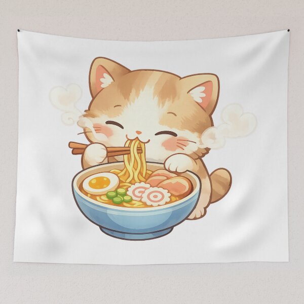 Item preview, Cat eating ramen noodles Kawaii Style designed and sold by chrysaioann.