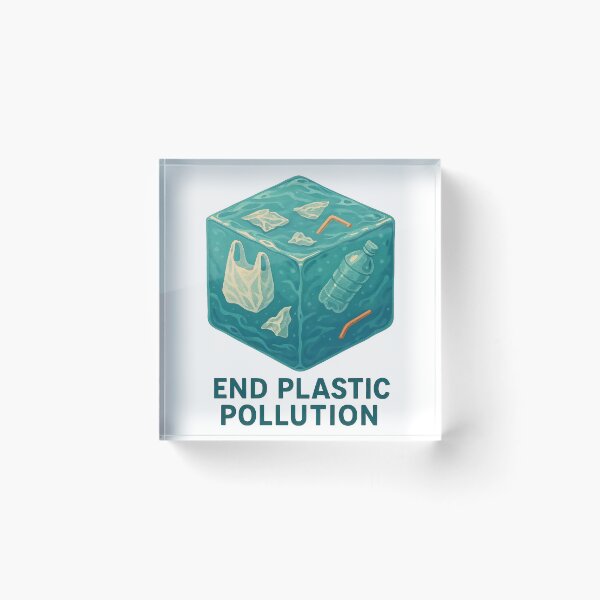 Item preview, Translucent teal water cube with plastic debris on black background designed and sold by Creative88Art.