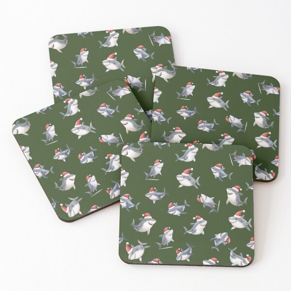 Item preview, Tossed Christmas Sharks on Dark Green  designed and sold by KSimpson838.