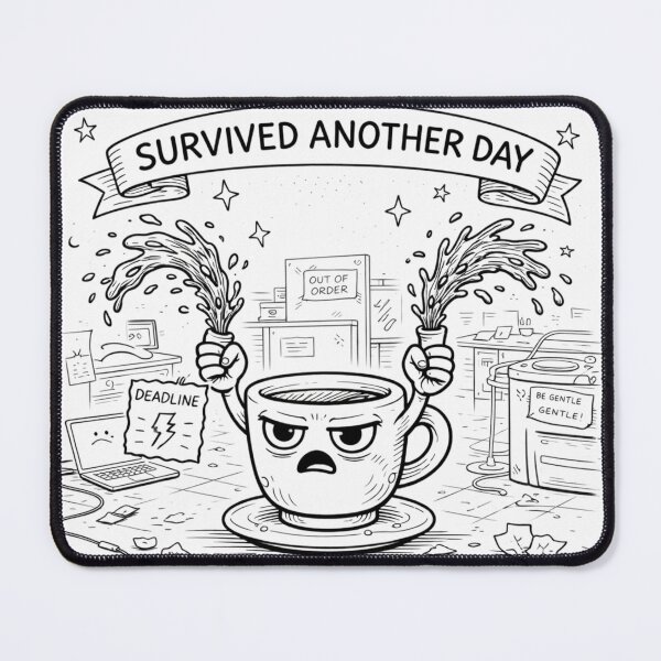 Item preview, Survived Another Day – Angry Coffee Cup (Work Stress Meme) designed and sold by ComedyInkFactor.