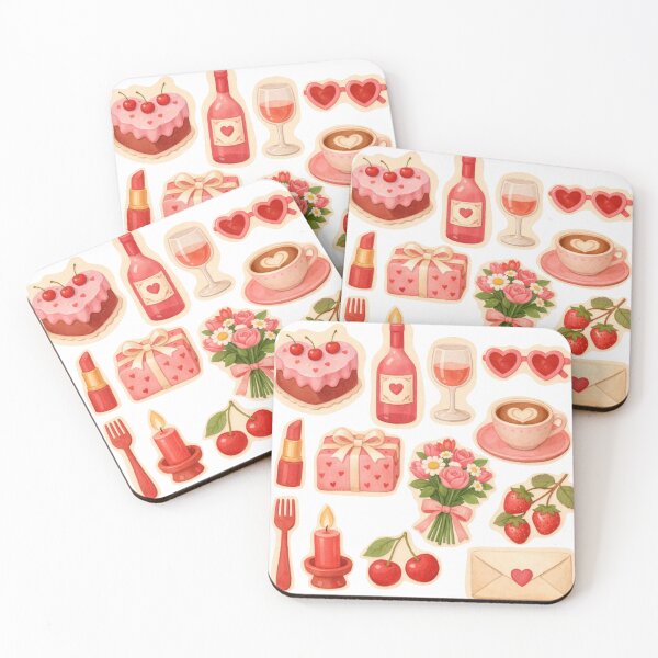 Item preview, Valentine’s Day stickers in pink, red, green and beige  designed and sold by MariaPencilArt.