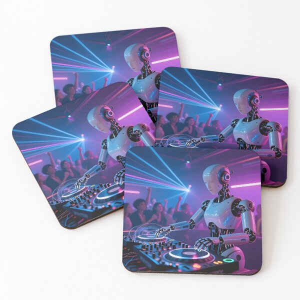 Artikelvorschau, Neon Robot DJ – Cyberpunk-Party-Vibes entworfen und verkauft von GraphGUY.