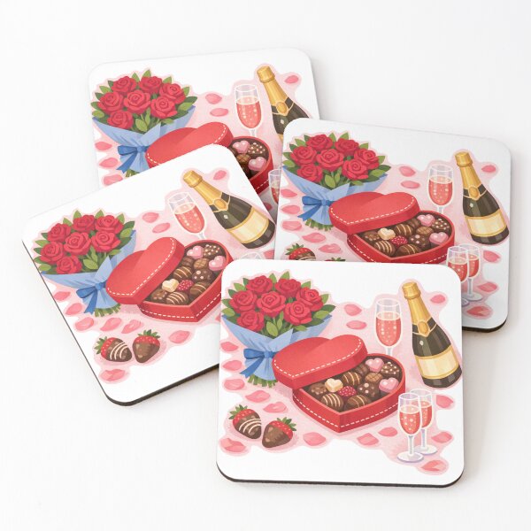 Item preview, Valentine’s Day romantic sticker with roses, champagne and chocolate  designed and sold by MariaPencilArt.