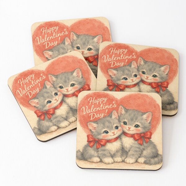 Item preview, Valentine’s Day cute kittens in retro art style  designed and sold by MariaPencilArt.