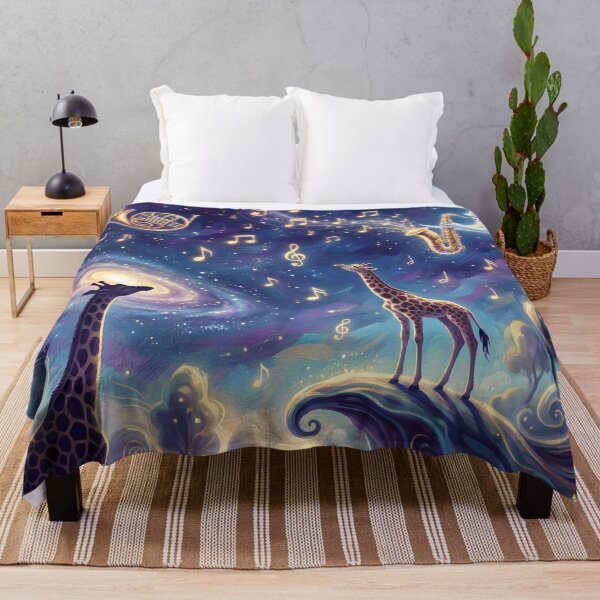 Aperçu de l'œuvre Affiche Girafe Musicienne Rêveuse – Décoration Murale Fantaisiste Ciel Nocturne avec Lune, Saxophone et Notes de Musique créée et vendue par AbstractAuraArt.