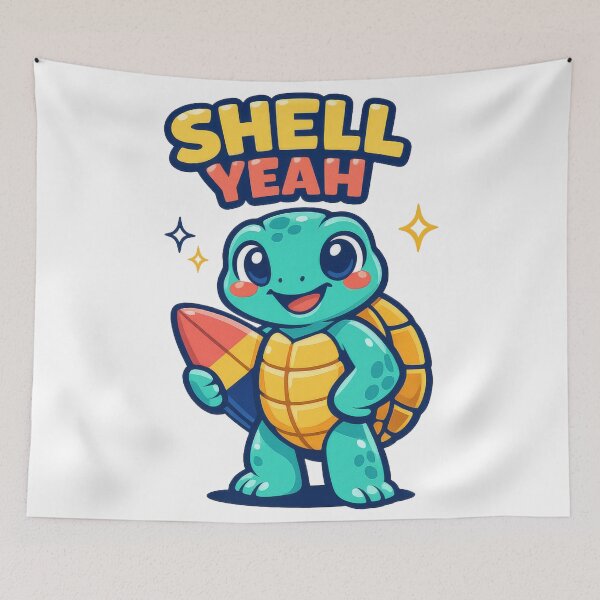 Item preview, Shell Yeah Surfer Turtle Beach Vibes Cartoon Surfboard Ocean Fun designed and sold by zoughlal.