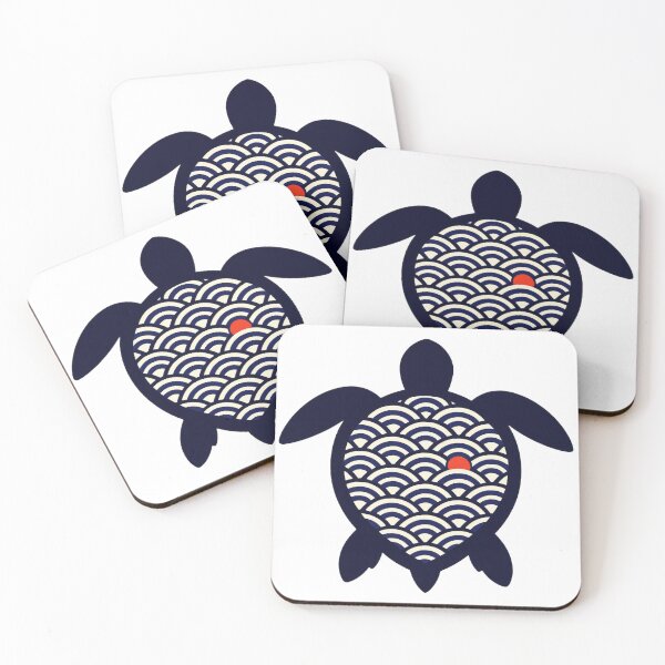 Item preview, Japanese Wave Pattern Sea Turtle Ukiyo-e Inspired Indigo Ocean Art designed and sold by zoughlal.