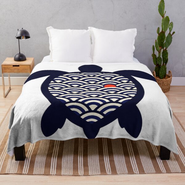 Item preview, Japanese Wave Pattern Sea Turtle Ukiyo-e Inspired Indigo Ocean Art designed and sold by zoughlal.