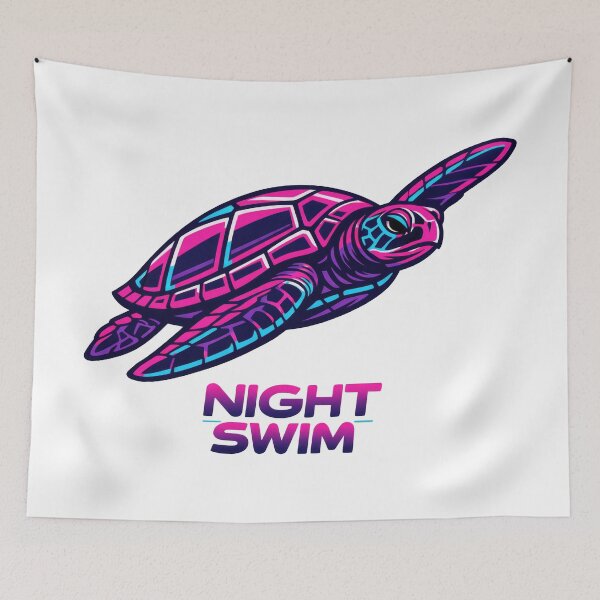 Item preview, Night Swim Synthwave Sea Turtle Retro 80s Neon Cyber Ocean designed and sold by zoughlal.
