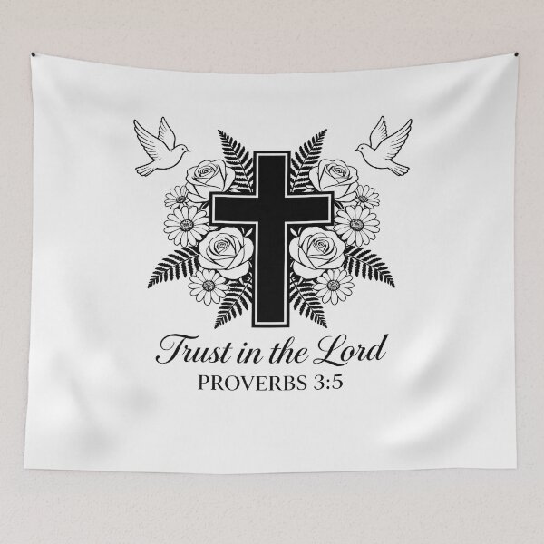 Item preview, Trust in the Lord – Proverbs 3:5 Christian Cross Floral Art designed and sold by truongloc246.