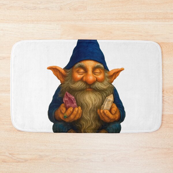 Item preview, Crystal Zen Gnome – Meditating Tomte with Amethyst & Quartz Energy Fantasy Art designed and sold by WilderRoads.