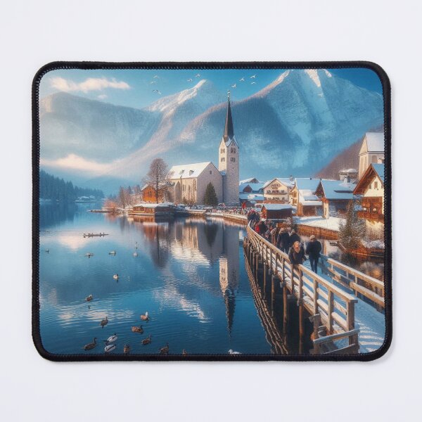 Item preview, Winter wonderland: Snow-covered peaks, crystal-clear lake and majestic church under a radiant sun designed and sold by FotoworldEdel.