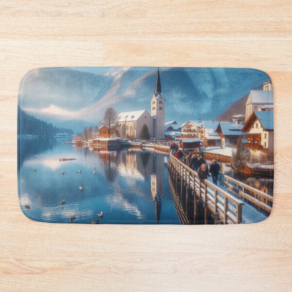 Item preview, Winter wonderland: Snow-covered peaks, crystal-clear lake and majestic church under a radiant sun designed and sold by FotoworldEdel.