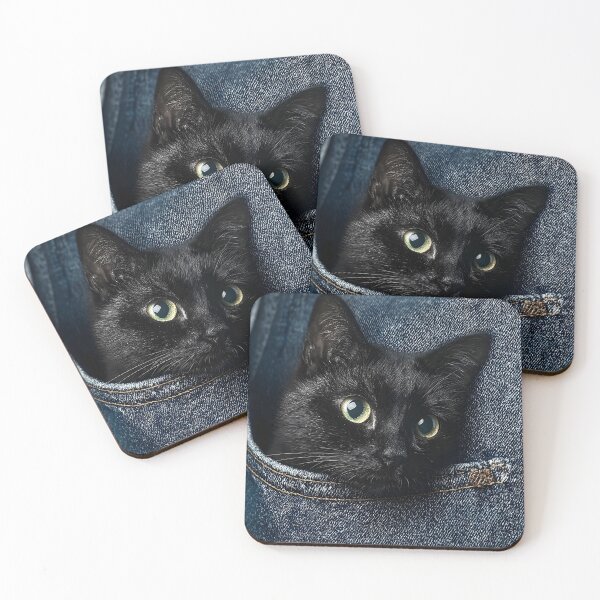 Item preview, Adorable black cat peering out of a denim pocket designed and sold by dcrc.