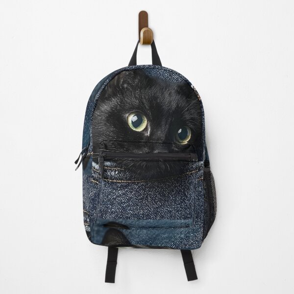 Item preview, Adorable black cat peering out of a denim pocket designed and sold by dcrc.