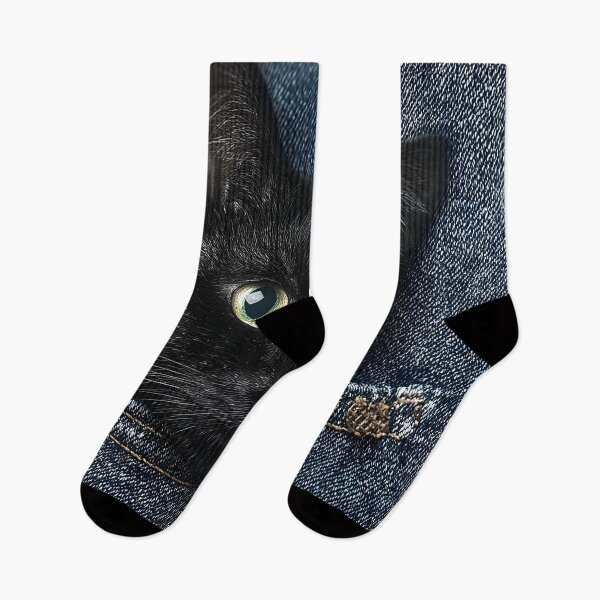 Item preview, Adorable black cat peering out of a denim pocket designed and sold by dcrc.