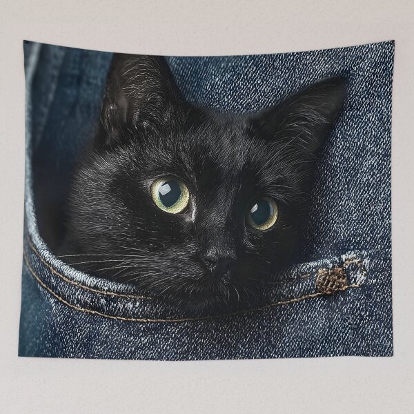 Item preview, Adorable black cat peering out of a denim pocket designed and sold by dcrc.