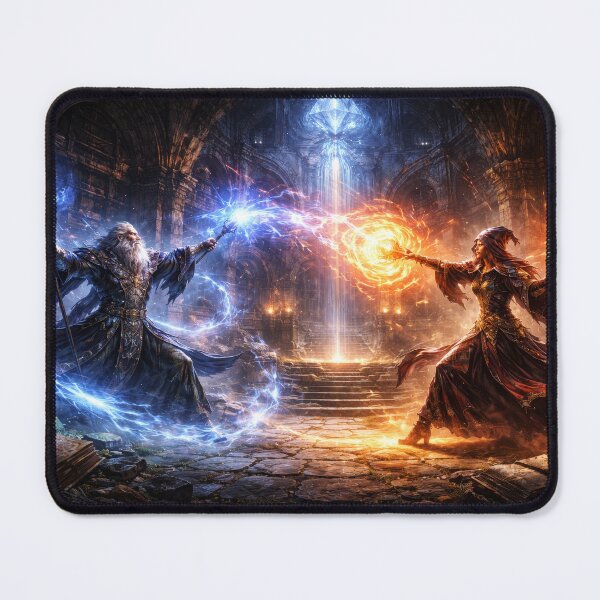 Item preview, Elemental Mage Duel – Fire and Ice Arcane Battle Fantasy Art designed and sold by DrakariArt.