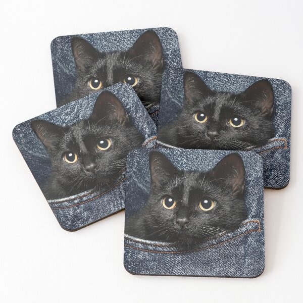 Item preview, Adorable black cat peering out of a denim pocket designed and sold by dcrc.