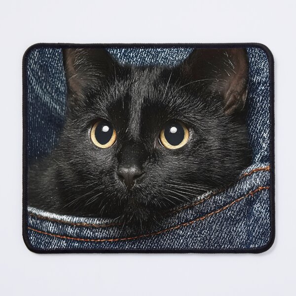 Item preview, Adorable black cat peering out of a denim pocket designed and sold by dcrc.