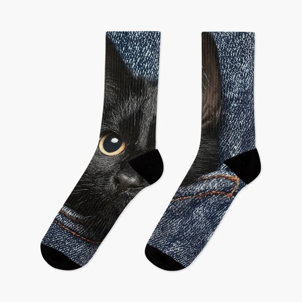 Item preview, Adorable black cat peering out of a denim pocket designed and sold by dcrc.