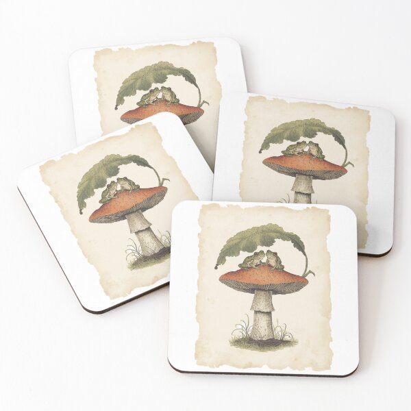 Item preview, Vintage botanical illustration of frogs on a mushroom designed and sold by StormArte.