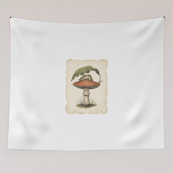 Item preview, Vintage botanical illustration of frogs on a mushroom designed and sold by StormArte.