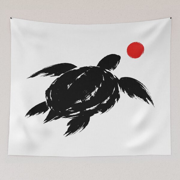 Item preview, Zen Brush Sea Turtle Sumi-e Ink Japanese Calligraphy Minimalist Serene designed and sold by zoughlal.