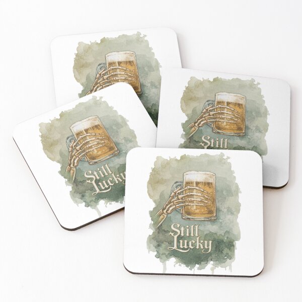Item preview, Still Lucky skeleton with beer vintage illustration designed and sold by StormArte.
