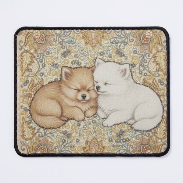 Item preview, Modern Sleeping Pomeranian Pair Stitch - Delicate Embroidery-Style Art designed and sold by Jchan24.