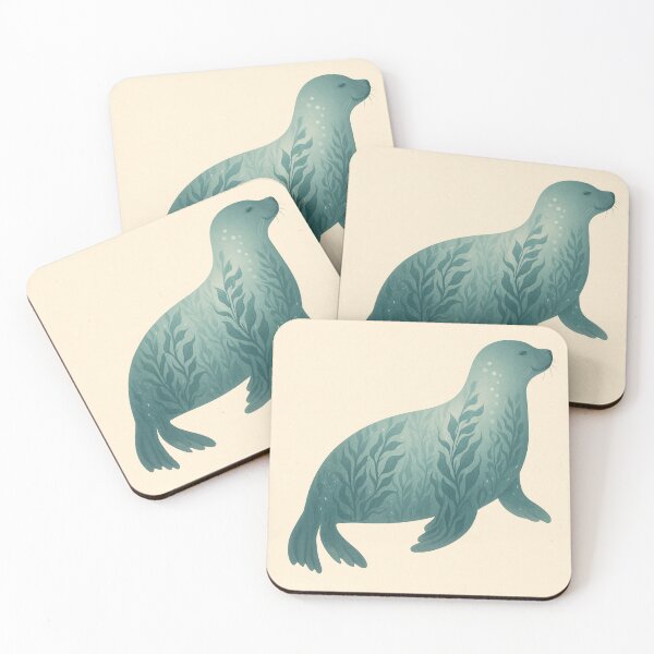Item preview, Seal Silhouette Kelp Forest Art | Hidden Habitats Wildlife Illustration designed and sold by GeoWild Designs.