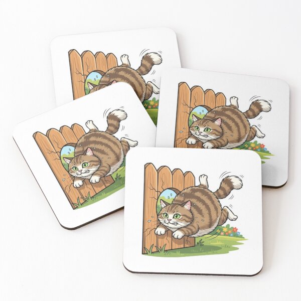Item preview, The Great Escape: Funny Tabby Cat Pouncing Through Fence designed and sold by sma44.