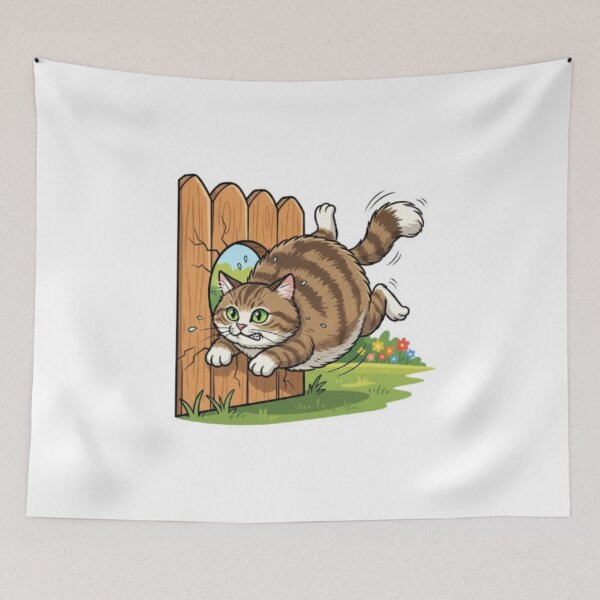 Item preview, The Great Escape: Funny Tabby Cat Pouncing Through Fence designed and sold by sma44.