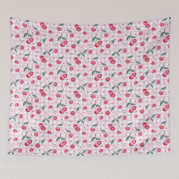 Item preview, Girly Pink Gingham Cherry Heart Pattern designed and sold by THE COLOR ALCHEMY.