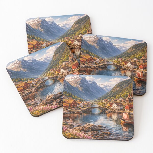 Item preview, Nordic Waterways Village Fjord Scene designed and sold by Myra365Art.